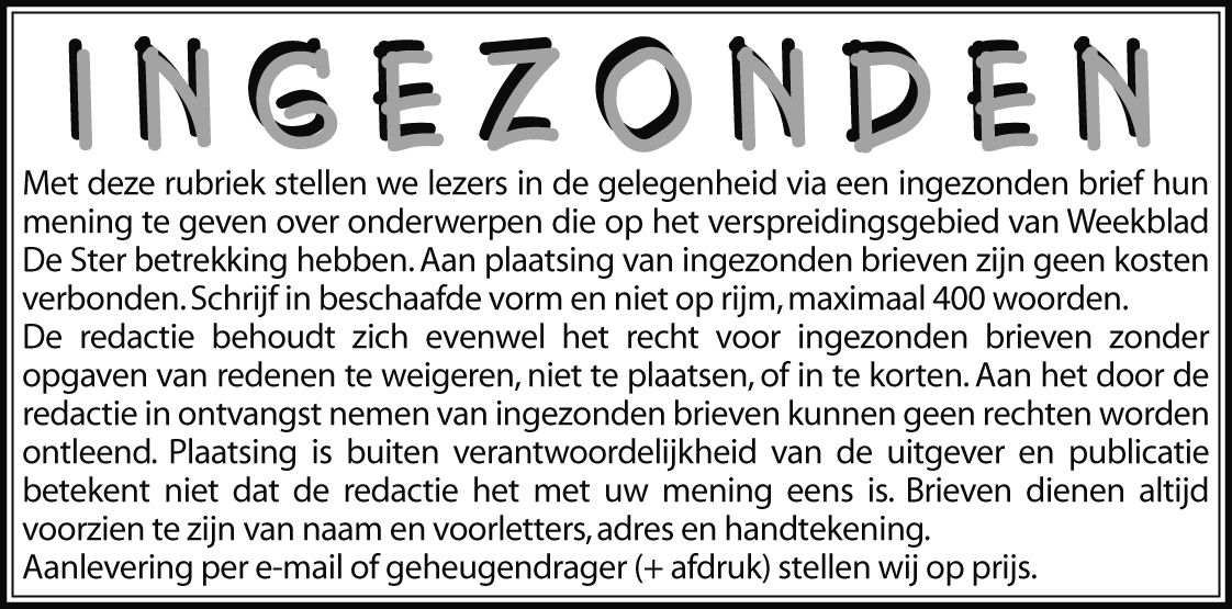 Spelregels voor de rubriek "ingezonden" in Weekblad De Ster