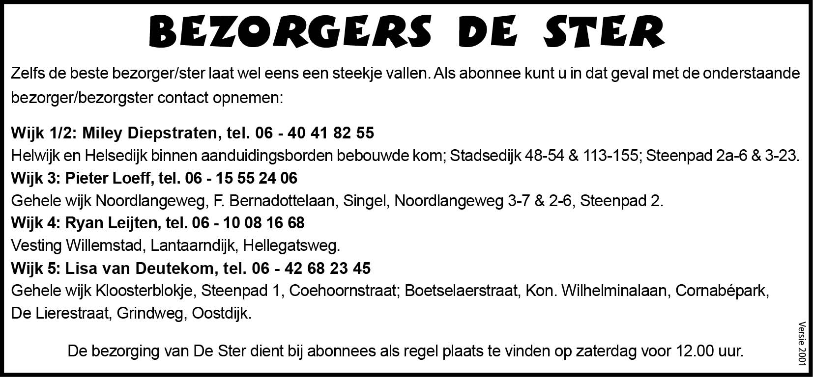 bezorgers 2025-01V2 Bezorgers en wijkindeling De Ster